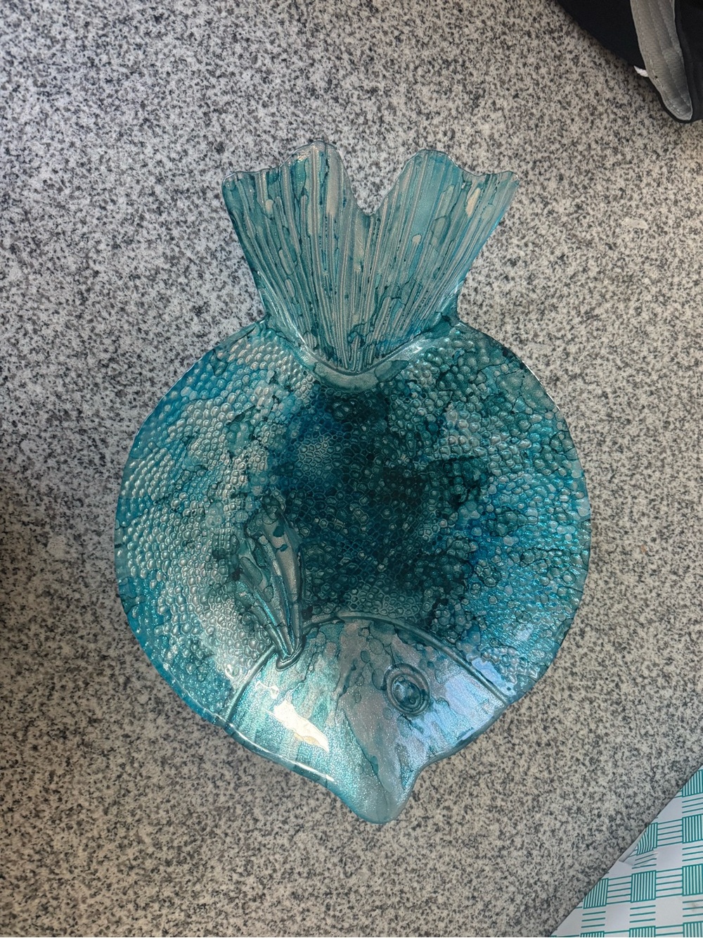 Teal Glass Fish Decorative Plate